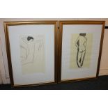 After Modigliani, two studies of a female nude, prints, both 29.5cm by 47cm