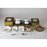 Five pieces of Royal Crown Derby, Derby Posies porcelain including two boxed jugs, together with