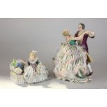 A Frankenthal porcelain figure group of a couple dancing, the lady in full lace dress, 19cm, and