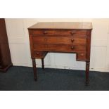 A George III mahogany washstand, lifting top enclosing fitted interior for two wash bowls and