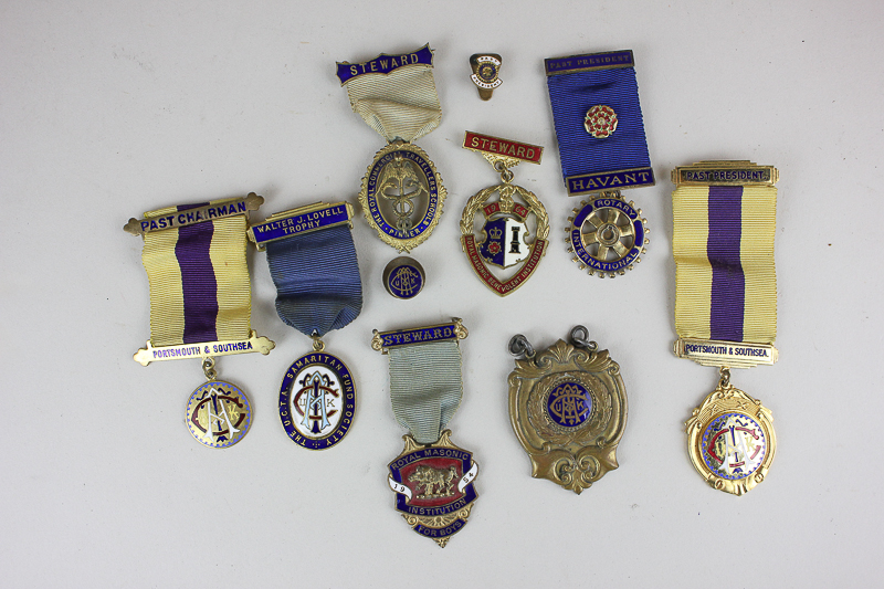 A silver Havant Rotary International medal, together with seven gilt brass Masonic medals and two