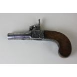 A 19th century Charles Piper percussion cap pocket pistol with concealed trigger in walnut grip, the