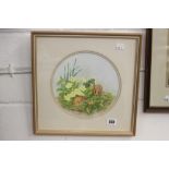 •Pam Mullings, watercolour "Study of Voles" signed lower right, 8ins. diameter, framed and glazed.