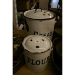 20th cent. Enamel bread bin and a flour bin. (2).