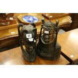 Tribal art: Hardwood carved West African figural bust of a male and female.