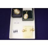 Hallmarked 9ct. gold: Cameos set consisting of a pendant and chain, metamorphic brooch and a pair of