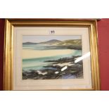 Scottish art: Jim Nicholson watercolour A Scottish Beach, signed lower right. 9ins. x 12ins.