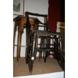 19th cent. Oak arts style hall table plus ebonised bedroom chairs with mother of pearl inlay.