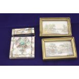 Objects of virtu: Mother of pearl card case with engraved front, miniature hand coloured