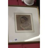 Charles Baxter watercolour young woman wearing pearl hair ornament 5ins. x 5ins. inscribed to