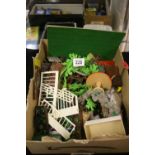 Toys: Britains plastic floral miniature garden, trees and equipment.