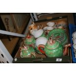 20th cent. Chinese: Half teaset, green and decorated with embossed dragons, plus a half coffee set