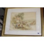 English school: 19th cent. watercolour with children, monogram L.L., framed and glazed 12ins. x