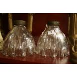 20th cent. Glassware: Ribbed clear glass 1930s lamp shades - a pair.