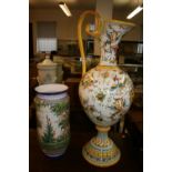 20th cent. Italian studio Faience Chironi Ewer, 35", a/f plus a similar umbrella stand.