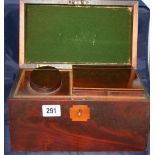 19th cent. Mahogany tea caddy with boxwood stringing, 1 oval and 1 square compartment.