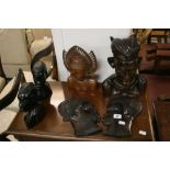 Tribal: 20th cent. African and Indonesian hardwood busts. (6)