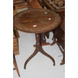 19th cent. Oak tilt top table with carved top.