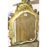 Early 20th cent. Heavily carved wall hanging mirror, hand decorated with floral motifs. 11ins. x