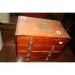 20th cent. Mahogany jewellery box in on oriental style decorated with a Chinese character, brass