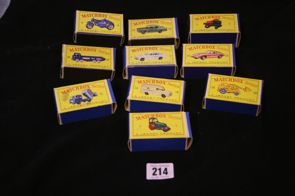 Toys: Diecast Lesney Matchbox 1-75 Series 1B, 2C, 4, 7B, 14C, 15C, 20B, 24B, 29B, 32B.