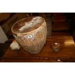 20th cent. Tribal:  East African drums x 3, 1 large - 14½" high and 2 hand held drums 1 x 6" and 1 x