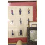 20th cent. Oriental illustrations (9) of oriental dress on rice paper. Framed and glazed 14ins. x