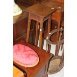 19th cent. Plant stand, a stick/umbrella stand, foot stool and a mahogany dwarf chest.
