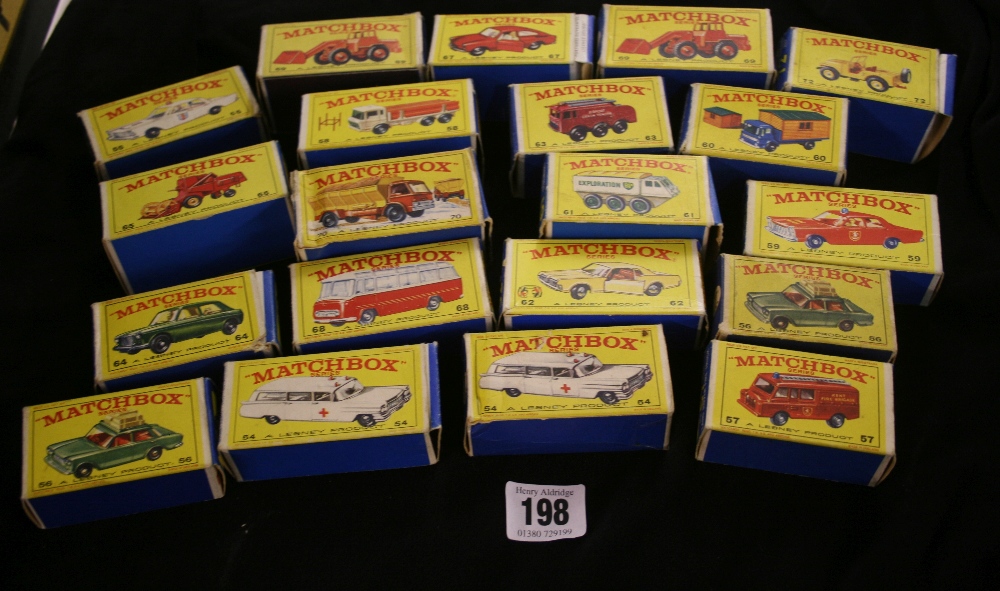 Toys: Diecast Lesney Matchbox 54B x 2, 55B, 56B x 2, 57C, 58C, 59C, 60B, 61B, 62C, 63B, 64B, 65C,