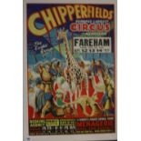 Circus pre-war Chipperfields poster in colour depicting numerous circus animals for a performance in