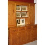 20th cent. Oak dresser. The base with four drawers above two twin door cupboards mounted with a