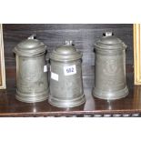 Pewter: 19th cent. Tankards, Exeter College x 2 1858-59, Winchester College 1874-5. Plus a