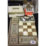 20th cent. Cards and Board Games: Inlaid folding chess board, mini Mastermind, 2 sets of Piatnik