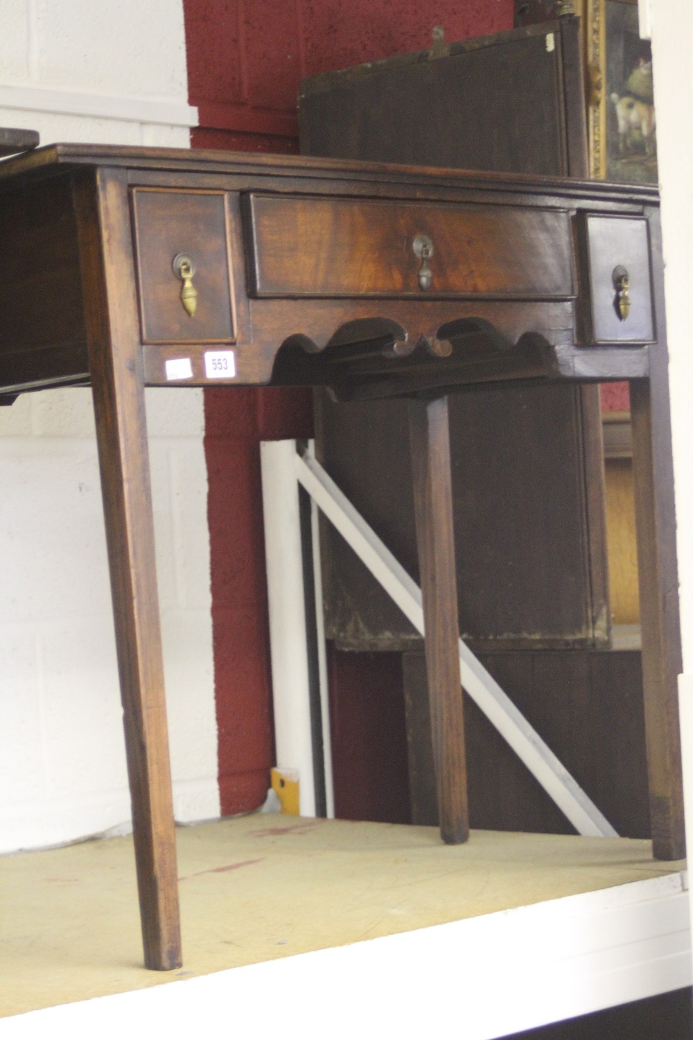 18th cent. Mahogany and pine peg jointed low boy one long and two short drawers.