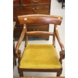19th cent. Mahogany carver chairs with bar back inverted scroll end arms turned front supports and