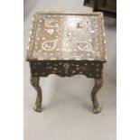 19th cent. Teak occasional table with single drawer inlaid over in mother of pearl in organic