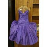 Fashion: Alistair Blair purple taffeta knee length prom/evening dress with pleated bodice full skirt