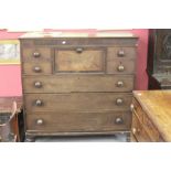 19th cent. Mahogany banded Scottish chest of drawers with a central hat drawer flanked by 2