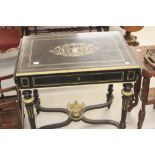 Napoleon III ebonised side table with gilt brass mounts mother of pearl and brass inlay to the top