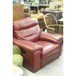 20th cent. Red leather reclining armchair.