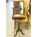 19th cent. Mahogany carved top occasional table and an oak dressing table mirror on stand (2).