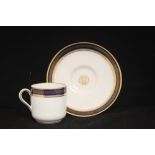 WHITE STAR LINE: Unusual OSNC demitasse cup and saucer, cobalt blue and gilt decoration.