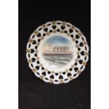 R.M.S. TITANIC: Pre-disaster milk glass plate depicting the Titanic. 7ins.