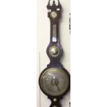 Scientific: 19th cent. Rosewood wheel barometer temperature, balance and pressure dials.