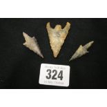 Antiquities Neolithic: Flint arrow heads 1 x large 1¾ins. 1 x medium 1½ins. 1 x small 1?ins. (3).