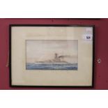 W.H. Sulton. Watercolour "Ironclad Battleship Steaming" 10ins. x 6ins. Framed and glazed 16ins. x