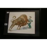 Guinness: Original John Gilroy gouache on paper of "The Zoo Keeper holding the Bison by the