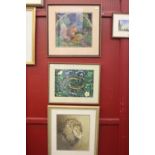 Maggie Oliver "Study of a Squirrel" 13ins. x 13ins. "Newts" 10ins. x 14½ins. plus a Pam Mullings