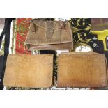 Fashion: Early 20th cent. Snake skin handbags, 2 x clutch shape with zip compartment, 1 x hand