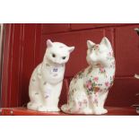 20th cent. Ceramics: Staffordshire Ironstone cat transfer print of roses and a white cat, glass eyes